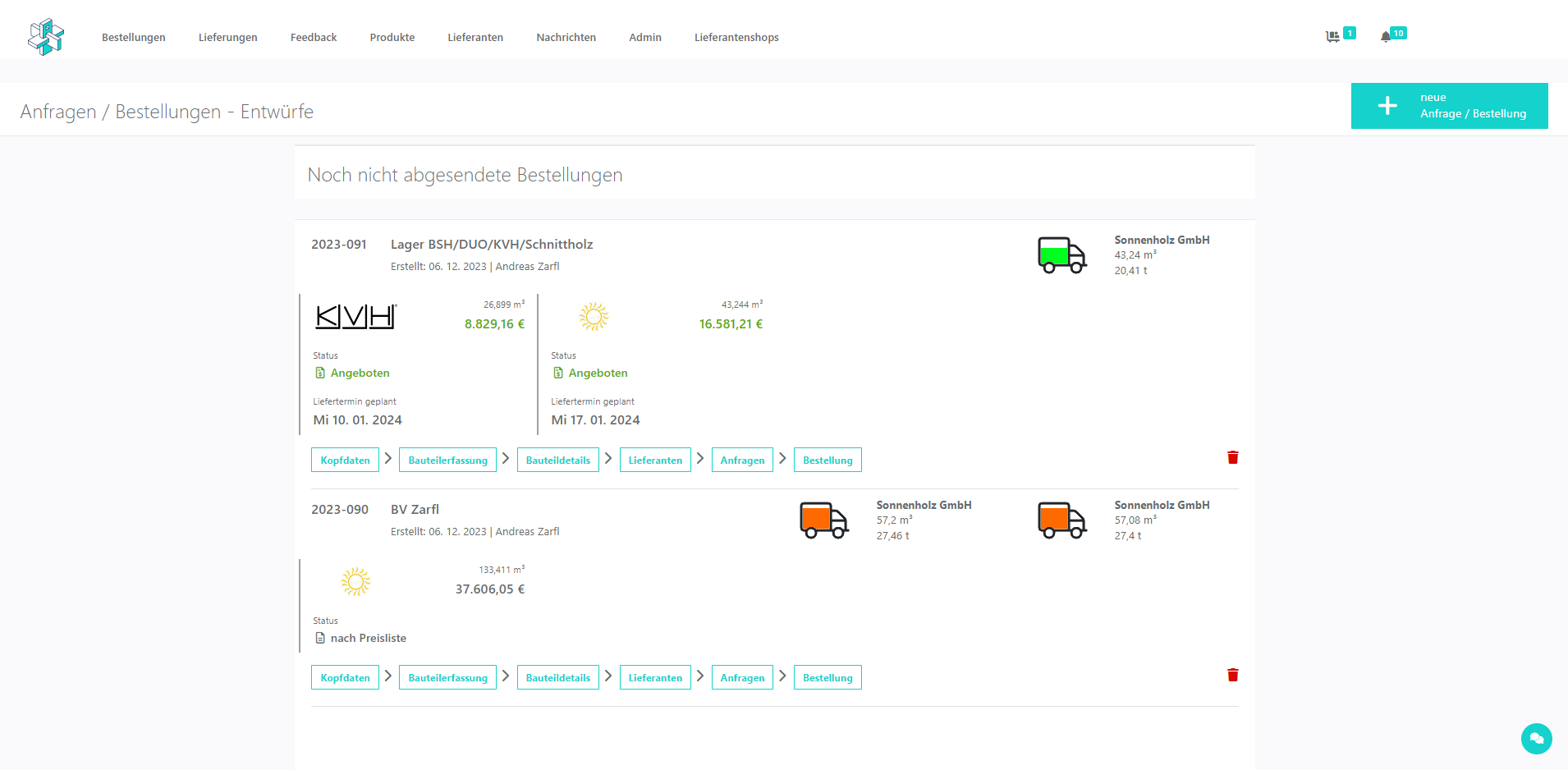 Arduvi Screenshot rste unabhängige Beschaffungsplattform für den Holzbau