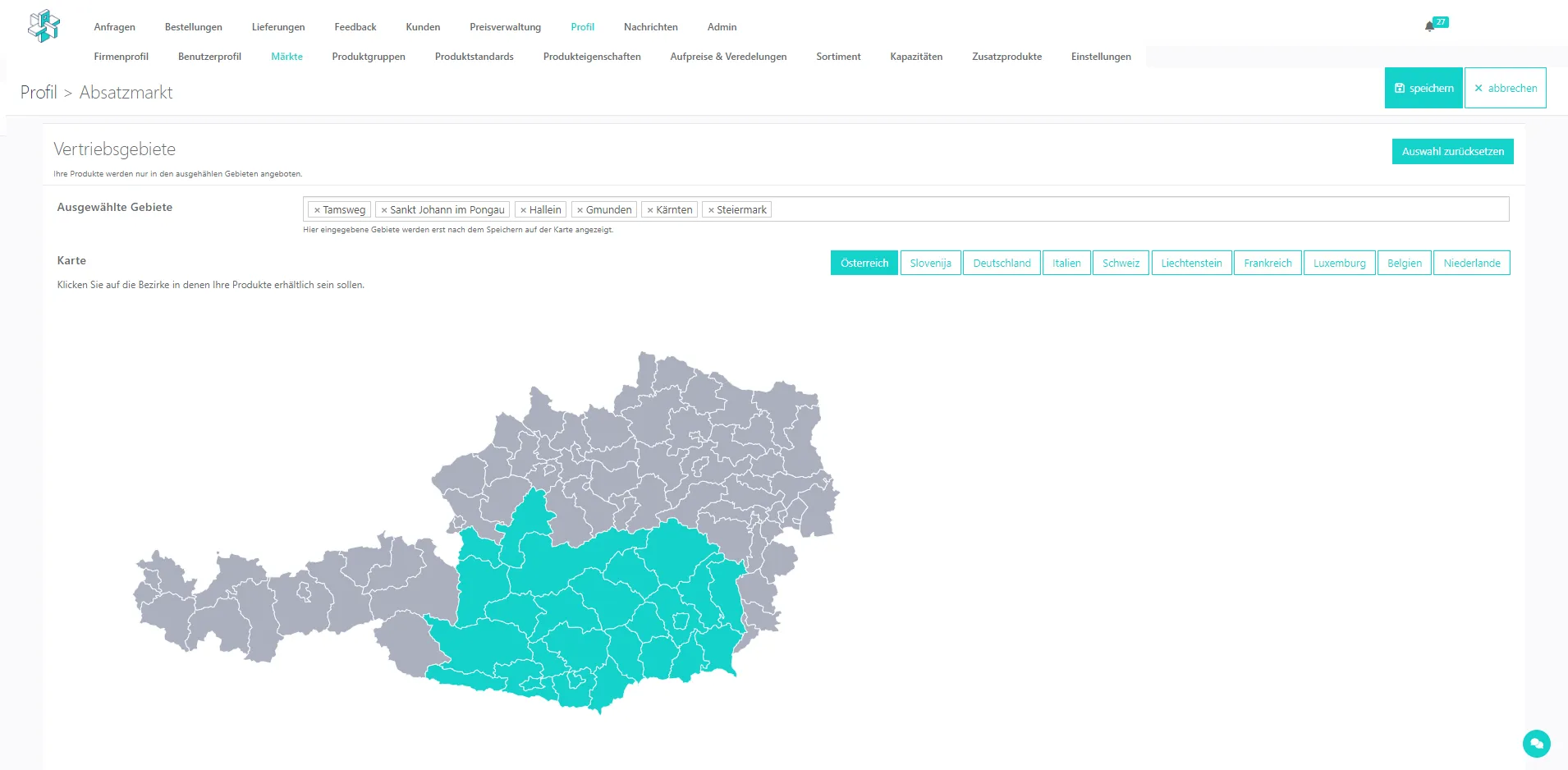 Arduvi Screenshot Vertriebsgebiete